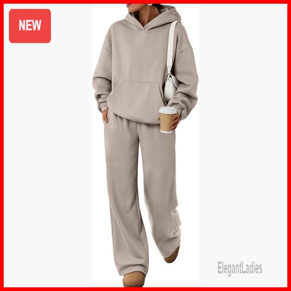 Oversized Hoodie Sweatsuit Set Wide Leg Pants 50% Cotton Polyester Lounge Travel